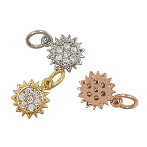 Gold plated sunflower gear pendants with cubic zirconia for DIY necklaces and jewelry