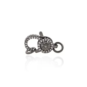 Gunmetal floral lobster clasp with pavé crystals for luxury jewelry making