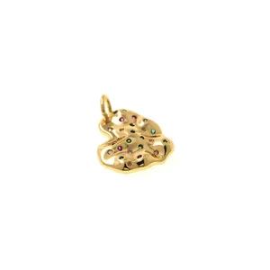 Lava texture heart pendant in gold plating with colorful zircon stones for DIY jewelry