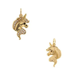 24K gold plated unicorn pendant set with sparkling zircon stones for DIY jewelry making