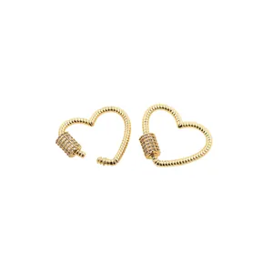 24K gold plated heart carabiner screw clasp with micro-paved zircons for DIY jewelry