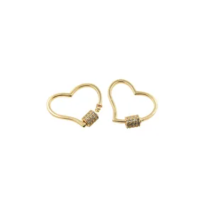 24K gold plated heart shape carabiner screw clasp with zircon inlay for jewelry making