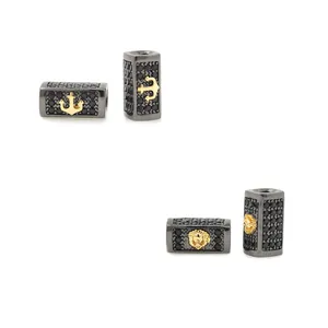 Copper Micro Pave Zirconia Lion Anchor Barrel Beads 18K Gold Plated Retro DIY Jewelry Making Accessories For Bracelet Necklace