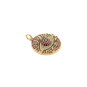 Gold-plated evil eye pendant with colorful cubic zirconia and sunburst pave setting