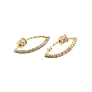 Elegant 18K gold-plated curved earrings featuring micro-pave white cubic zirconia stones