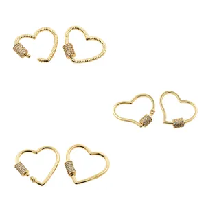 DIY Jewelry Heart Shaped Screw Clasp For Necklace Bracelet Making Copper Gold Plated Zircon Micro Pave Carabiner Connector