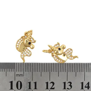 24K gold plated unicorn pendant with white zircon inlays and scale measurement