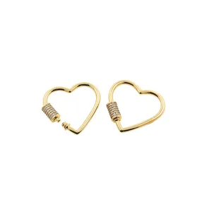 24K gold plated heart carabiner clasp with sparkling zircon stones for DIY jewelry making