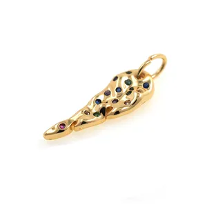 Gold plated angel wing pendant with colorful zircon stones and organic wave textures