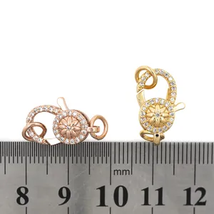 24K gold plated lobster clasps with floral relief and cubic zirconia for DIY jewelry