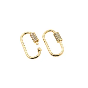 18K gold plated carabiner clasp with sparkling zircon stones for jewelry making