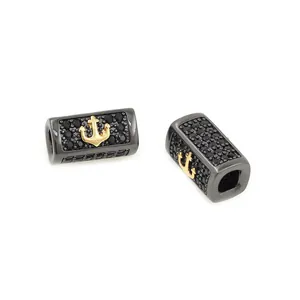 Black zircon anchor barrel bead in 18k gold plating for DIY jewelry making accessories