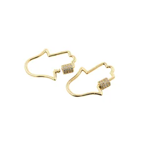 18K gold plated Hamsa hand carabiner clasp with micro-pave CZ for DIY jewelry making