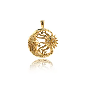 18K Gold Plated Copper Sun Moon Pendant With Micro Inlaid Zirconia Hollow Celestial Charm For DIY Jewelry Making Accessories