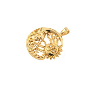 18K gold plated hollow sun and moon pendant with micro-inlaid sparkling crystals