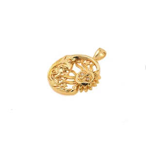 18K gold plated celestial sun and moon pendant with micro-inlaid stones and hollow design