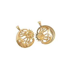 18K gold plated moon and sun pendants with micro-pave crystals for DIY jewelry making