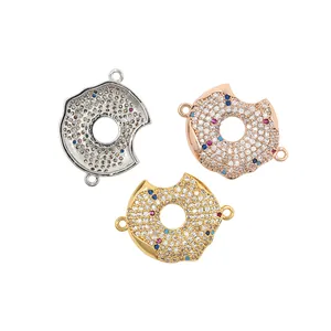 18K gold-plated geometric donut pendants with colorful micro-pave zircons for DIY jewelry