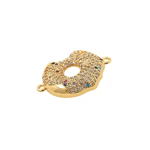 18K gold plated colorful geometric connector with micro-pave crystals for DIY jewelry