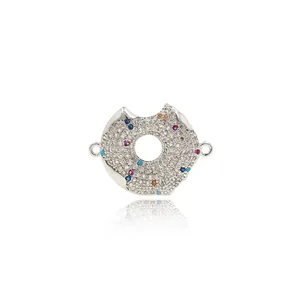 18K gold plated copper donut pendant connector with colorful zircon micro-paving