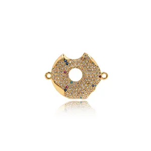 Jewelry Making Findings Copper Gold Plated Micro Pave Zirconia Bitten Donut Connectors For DIY Bracelets Necklaces Jewelry