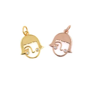 Golden and rose gold girl silhouette charms with zircons for DIY jewelry making
