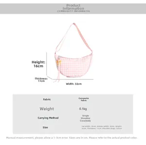 Pink checkered dumpling bag dimensions 32x16x11cm with a yellow star pendant