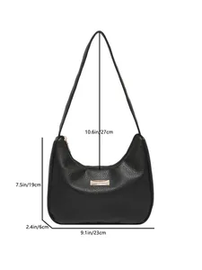 Detailed dimension guide for black lychee leather hobo bag with size measurements