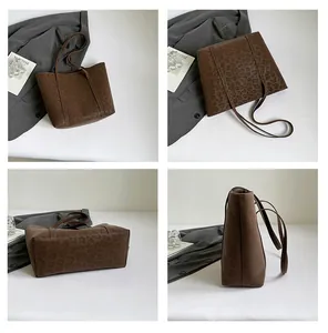 Detailed views of vintage leopard print tote bag with large capacity and brown suede texture