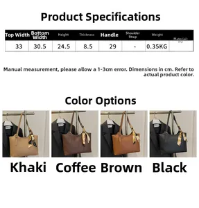 Detailed size chart and multi-color options for the women's PU silk scarf tote bag
