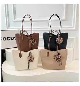 Litchi texture faux leather tote bags in four colors with leopard heart charms