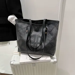 Large capacity vintage patchwork tote bag in washed grey with metal rivet shoulder straps