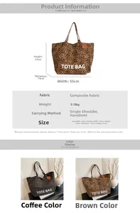 Detailed size chart and specifications of the leopard print tote bag with dimensions