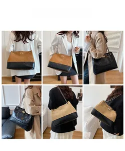 Vues multiples d'un grand sac cabas patchwork avec texture matelassée et bandoulière