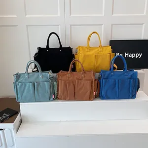 Borsa Tote in Velluto a Coste a Grande Capacità Multi Tasca Borsa a Tracolla Donna Casual Borsa a Mano per Scuola Ufficio