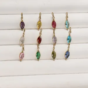 Bunte Zirkonia-Anhänger in Marquise-Form mit Goldrand und S-Haken für DIY-Halsketten