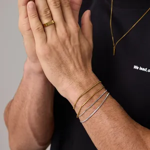 Bracciale Minimalista in Acciaio Inossidabile 316L a Osso di Serpente per Uomo Donna Placcato Oro Platino Braccialetto a Catena Regolabile Gioielli Regalo