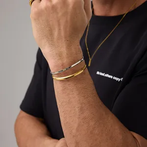 Minimalist open gold and silver titanium steel bracelets set with polished finish