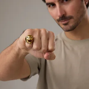 Anello da Uomo in Acciaio Inossidabile 316L Vintage Punk con Testa di Tigre PVD Oro Argento Nero Gioielli Biker