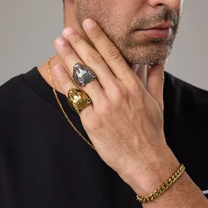Vintage Punk 316L Stainless Steel Tiger Head Ring For Men Women Gold Silver Plated Animal Relief Finger Ring Hip Hop Jewelry