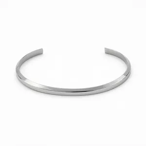 Minimalist open titanium steel bracelet with a sleek silver mirror finish and geometric design