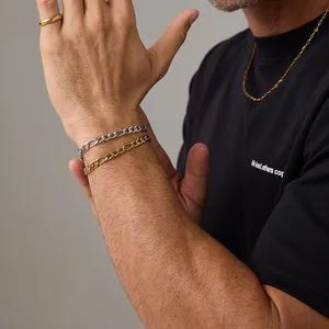 Bracelets Figaro en or et argent pour hommes en acier inoxydable poli de qualité