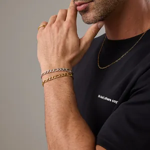Détails des bracelets Figaro en or et argent en acier titane poli de haute qualité