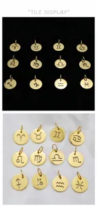 Set of twelve hollow gold zodiac charms for DIY bracelets with detailed engraving