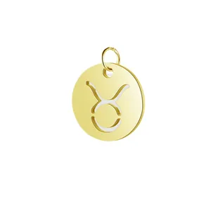 Golden stainless steel Taurus zodiac pendant with hollow round charm for DIY jewelry
