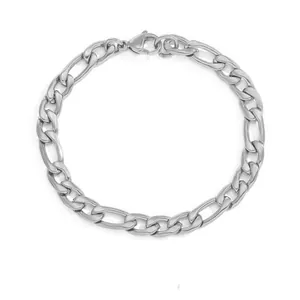 Bracciale a catena Figaro in argento lucido con chiusura a moschettone per donna