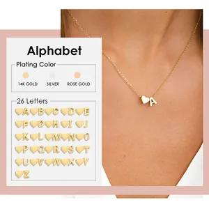 316L Stainless Steel Heart Initial Letter Pendant Necklace For Women 14K Gold Plated Personalized Name Choker Jewelry