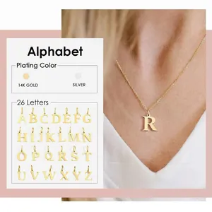 Initial Alphabet Anhänger Halskette Edelstahl 14K Vergoldet Minimalistischer Buchstabe Schmuck Für Damen Herren Geschenk