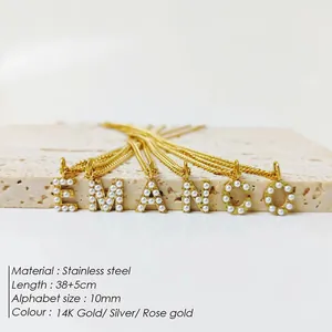 Stainless Steel Alphabet Pendant Necklace With Imitation Artificial Pearl 14K Gold Silver Plated 26 Initial Letter Necklaces Women Fashion Jewelry