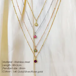 Collane in acciaio inossidabile oro 14K con ciondoli portafortuna colorati da 8 mm